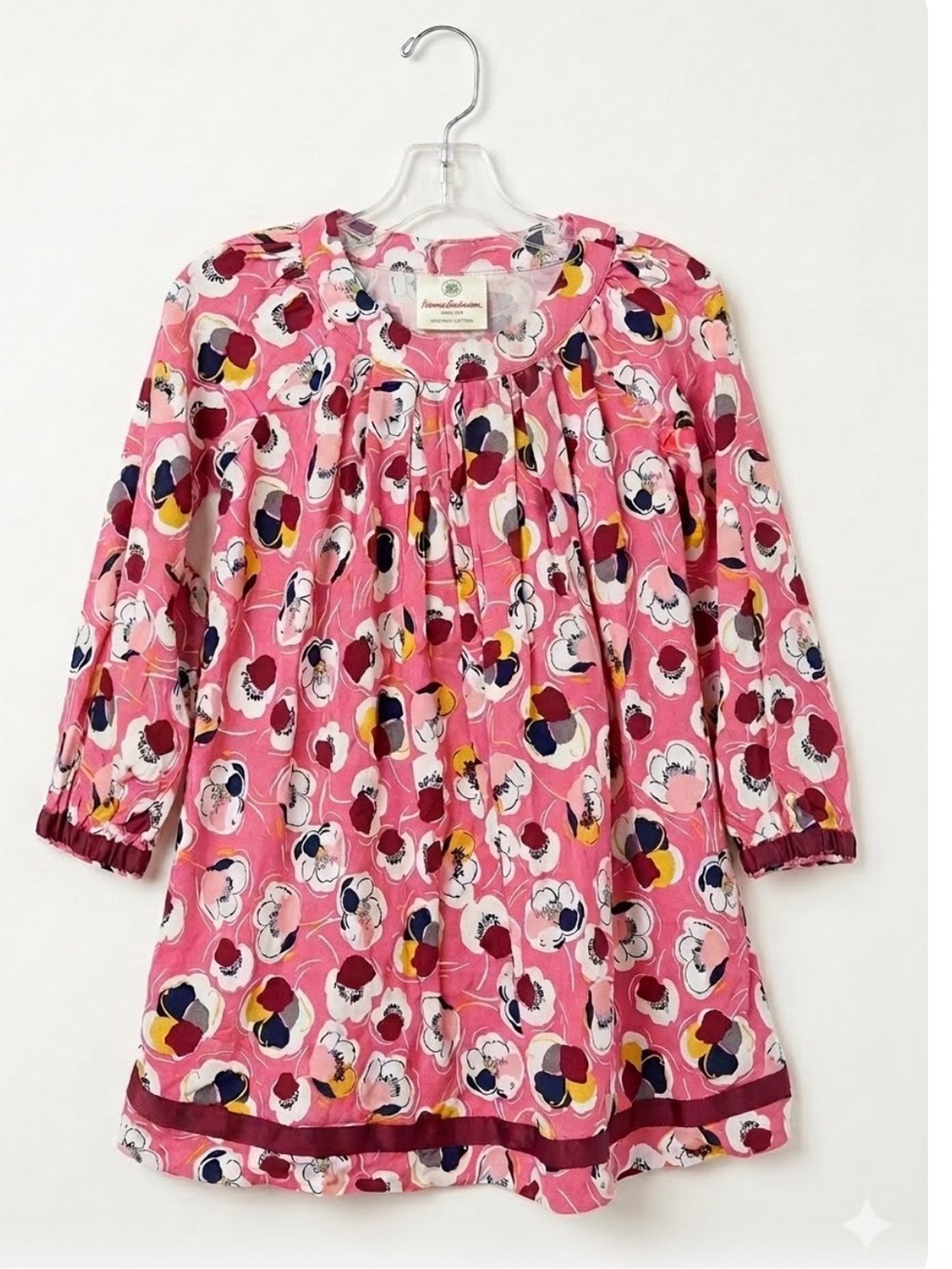 Hanna Andersson Girls Pink Floral Tunic Dress with Bow.